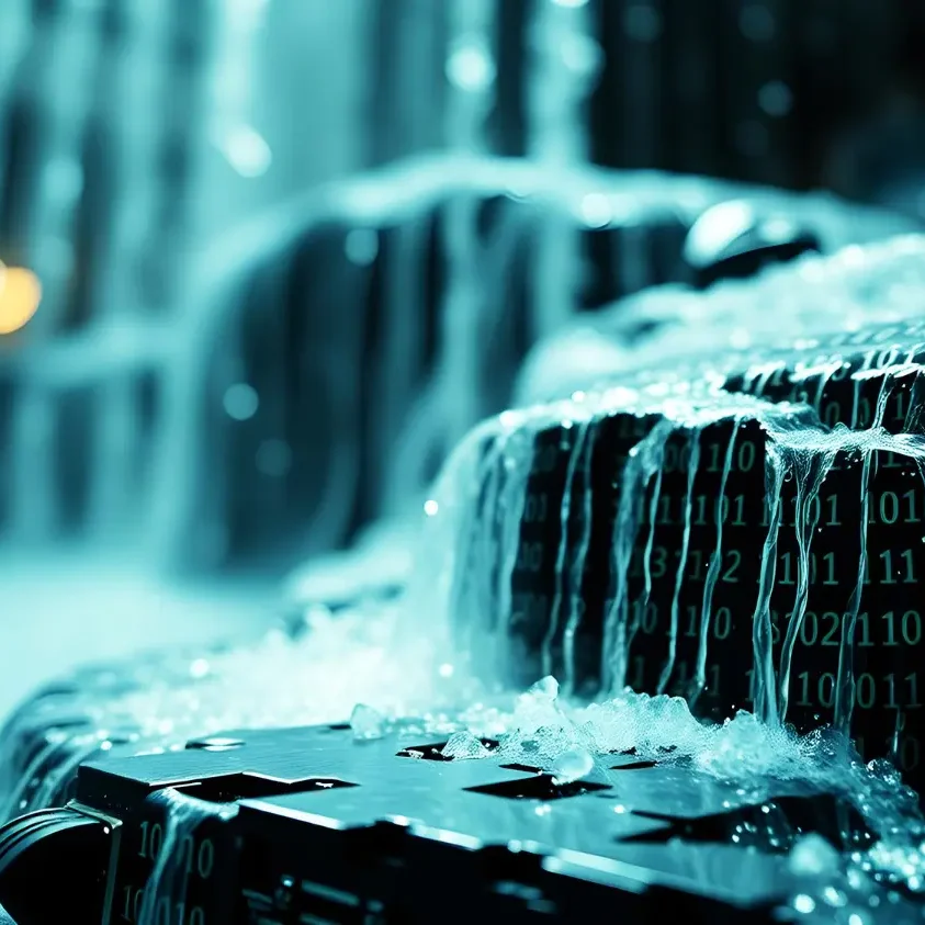 Wasserfall über Daten mit binären Zahlen im Hintergrund.